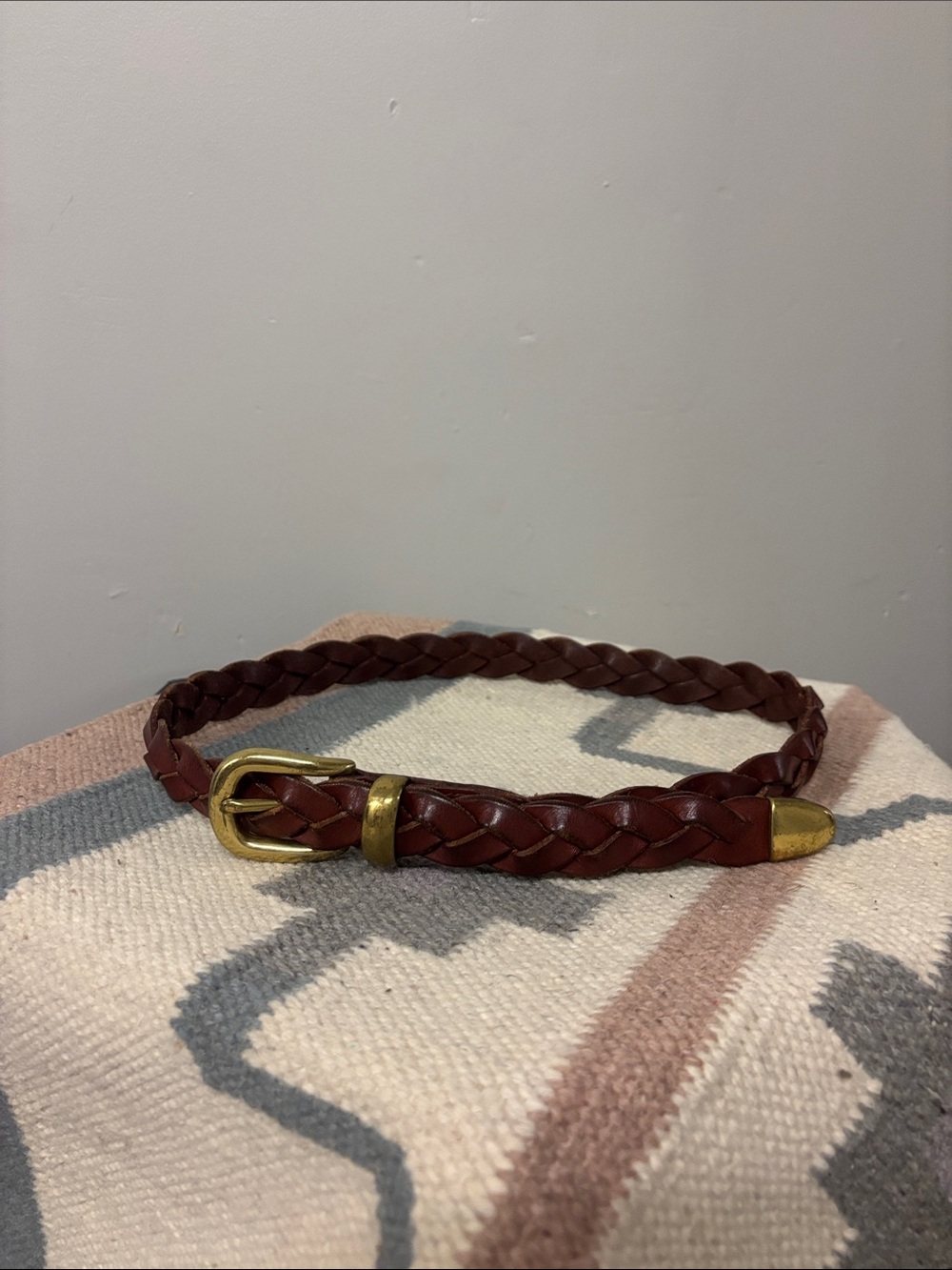 Zele Braided Chestnut Leather Belt with Gold Buckle